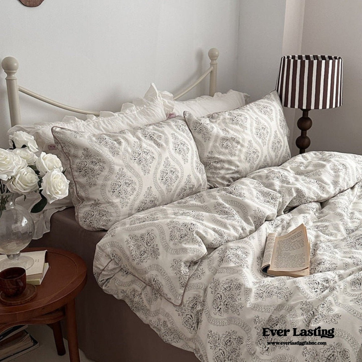 Hannah Vintage Floral Braids Cotton Bedding Set / Beige