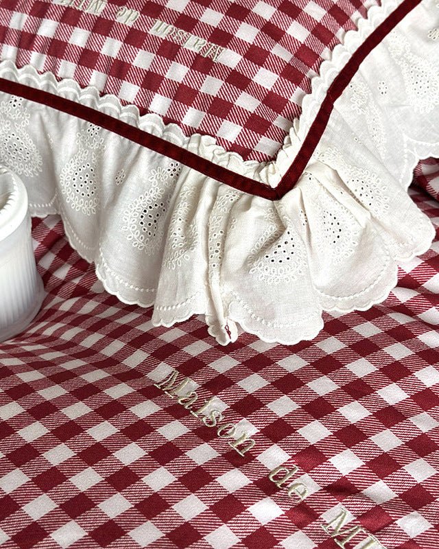 Hazel Vintage Gingham Ruffle Bedding Set / Red