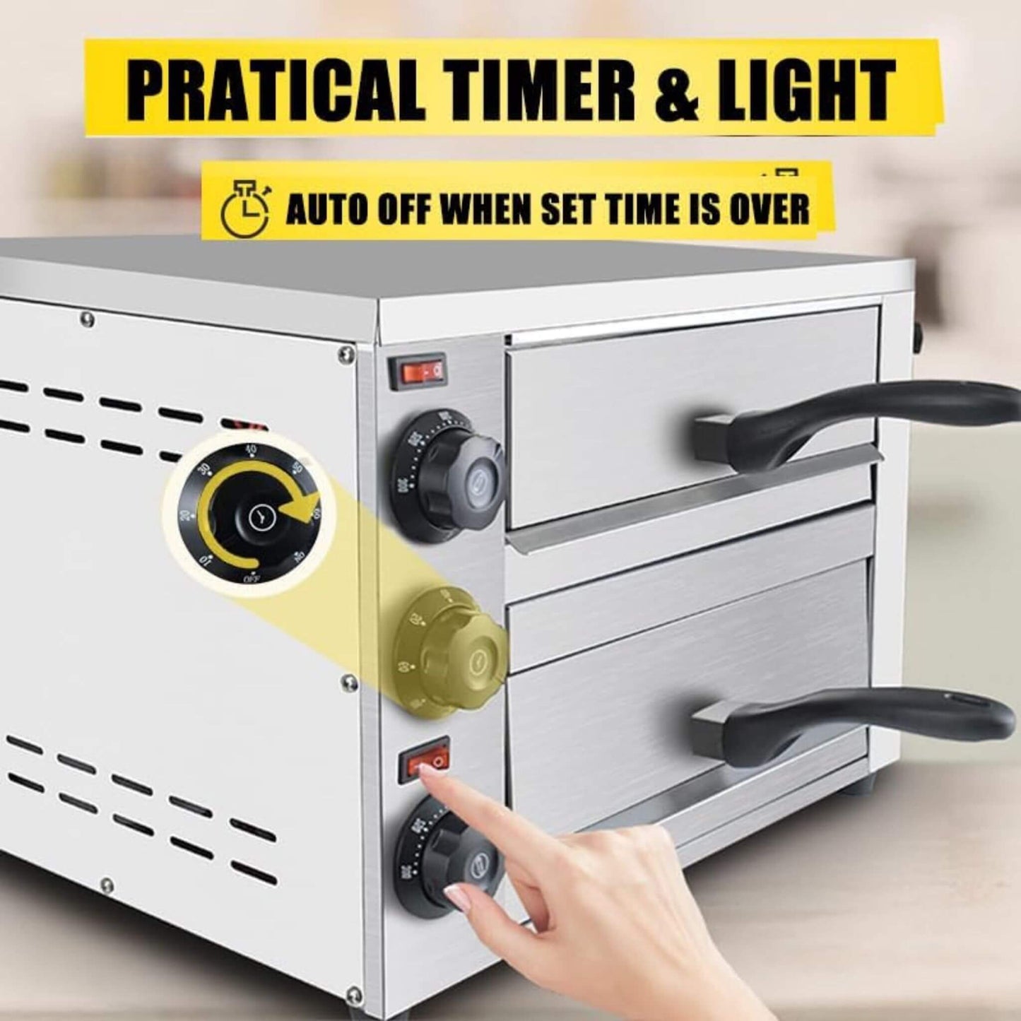 Heavy-Duty 14-Inch Commercial Stainless Steel Electric 2-Tier Tabletop Pizza Oven With Timer (SAK90432)