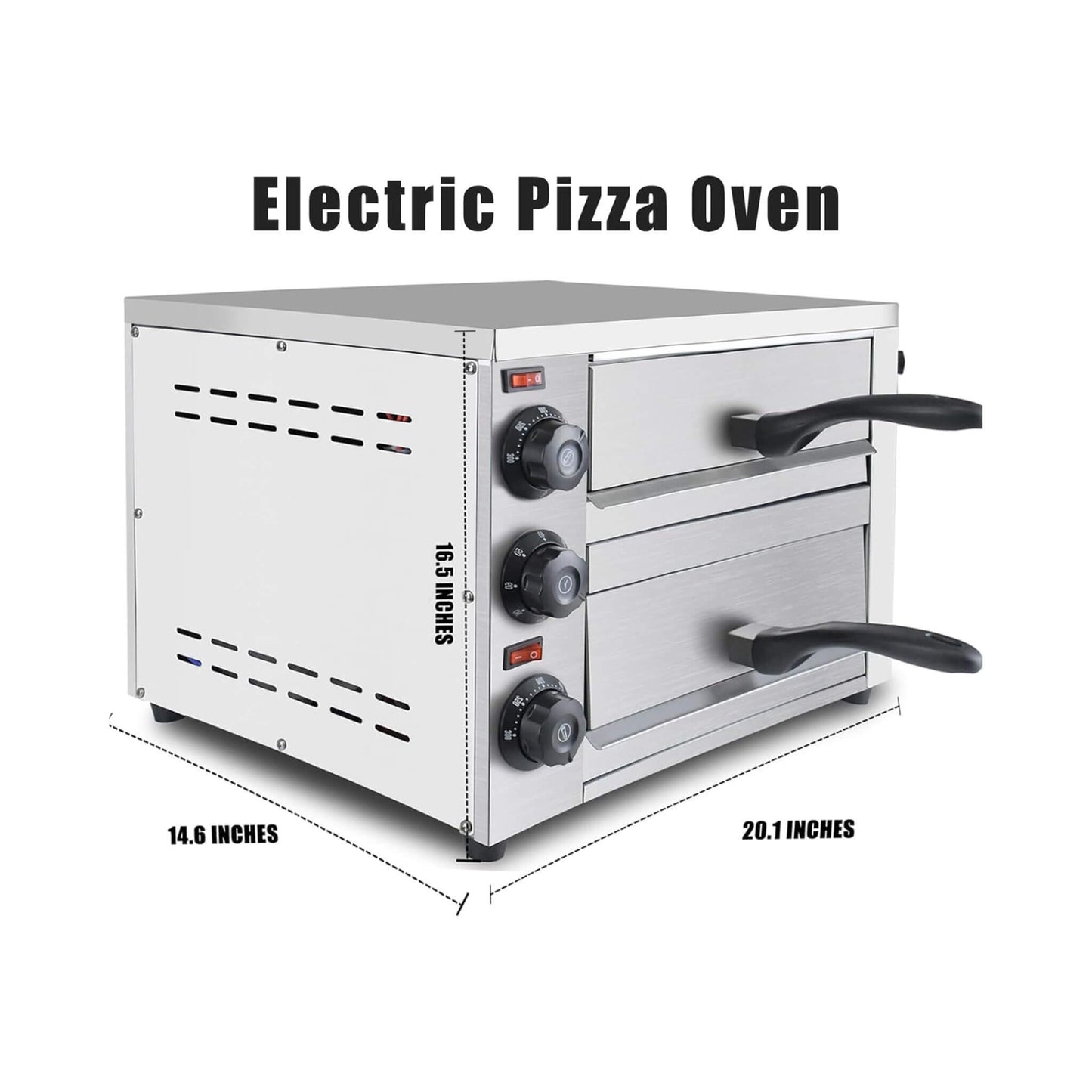 Heavy-Duty 14-Inch Commercial Stainless Steel Electric 2-Tier Tabletop Pizza Oven With Timer (SAK90432)