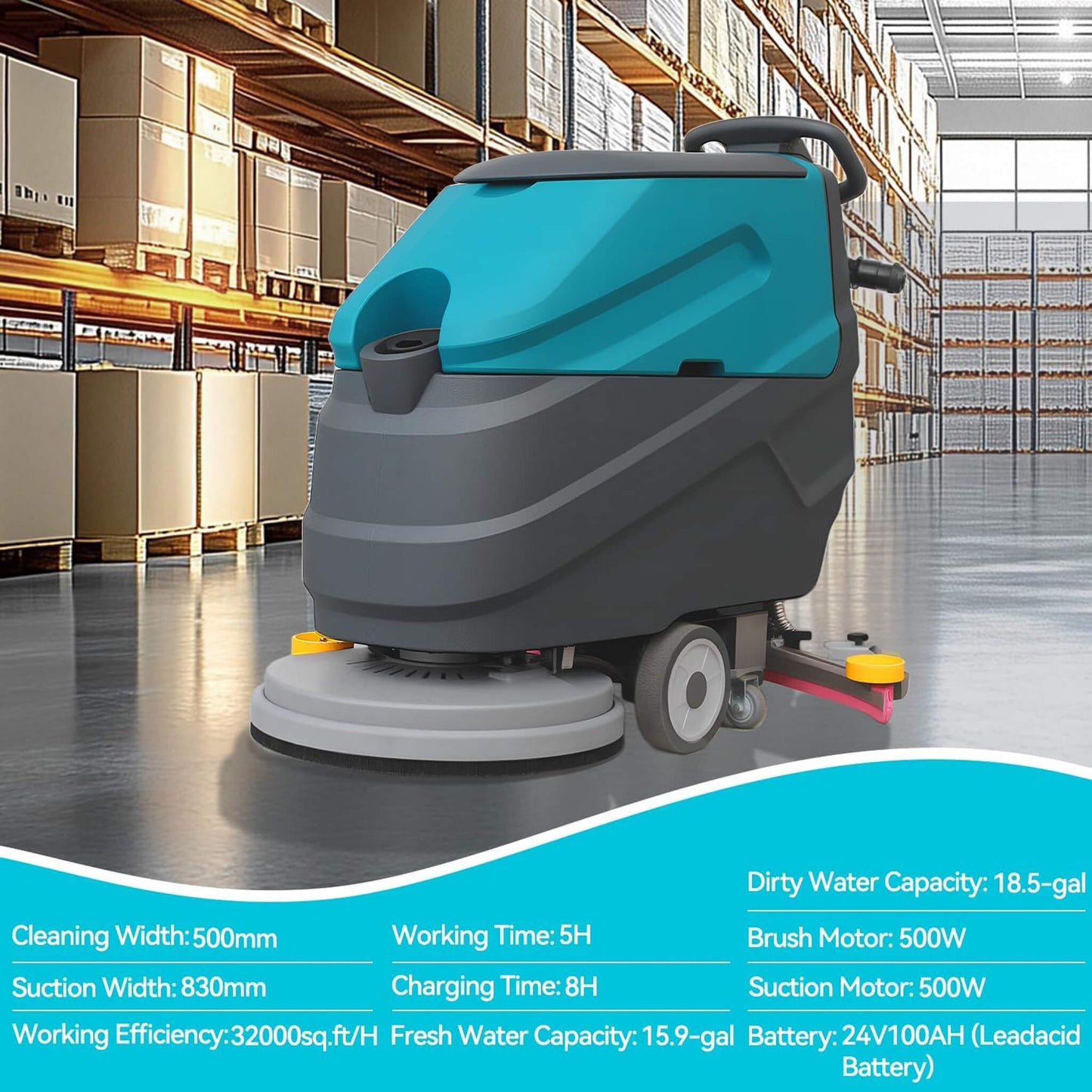 Heavy-Duty 22-Inch Industrial Walk-Behind Floor Scrubber With Squeegee Suction (SAK90834)