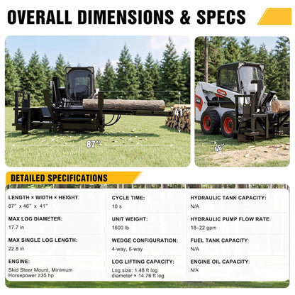 Heavy-Duty 35T All-In-One Firewood Processor And Log Lifter Skid Steer Attachment (SAK37152)
