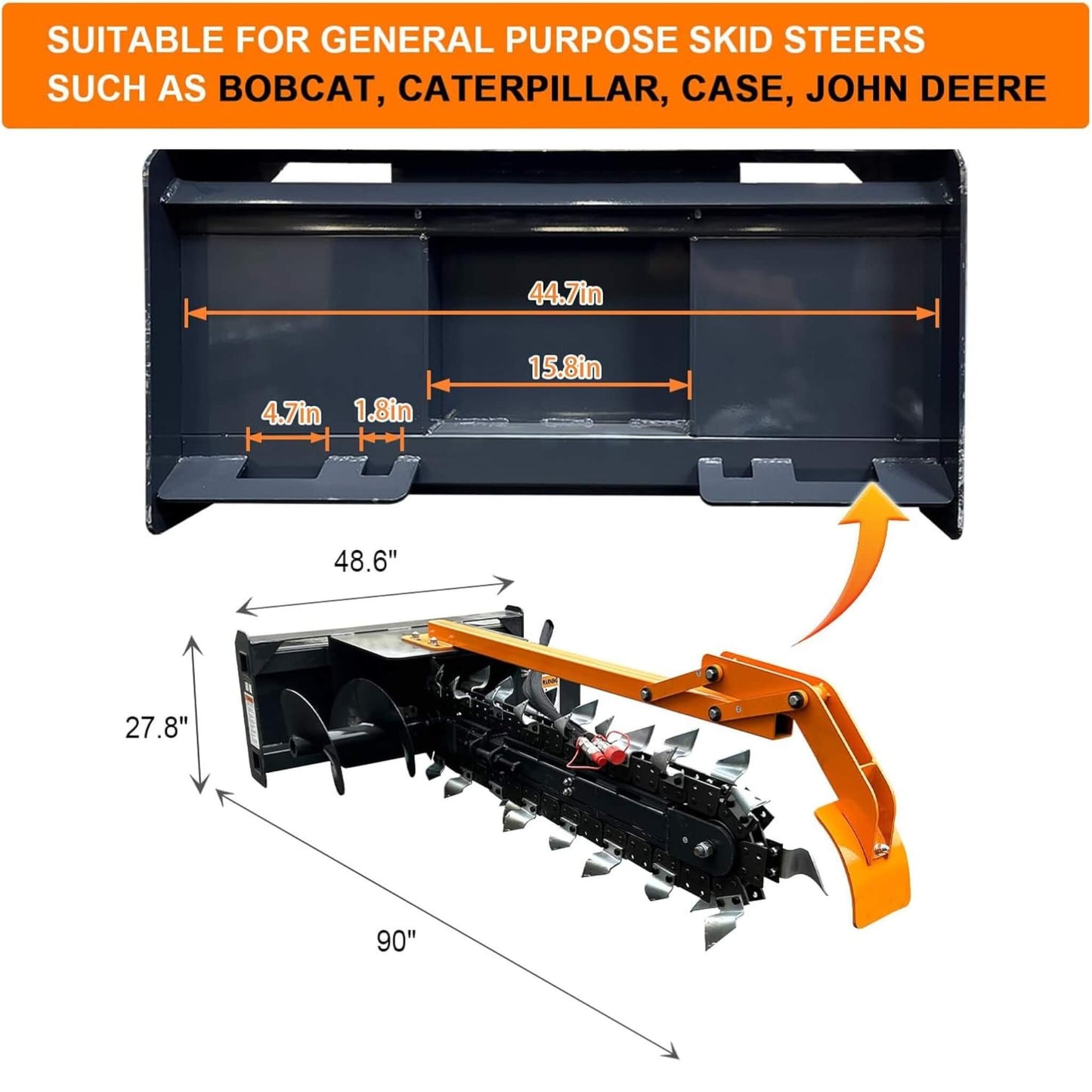 Heavy-Duty 48-Inch Skid Steer Attachment Trencher With Auger (SAK16842)
