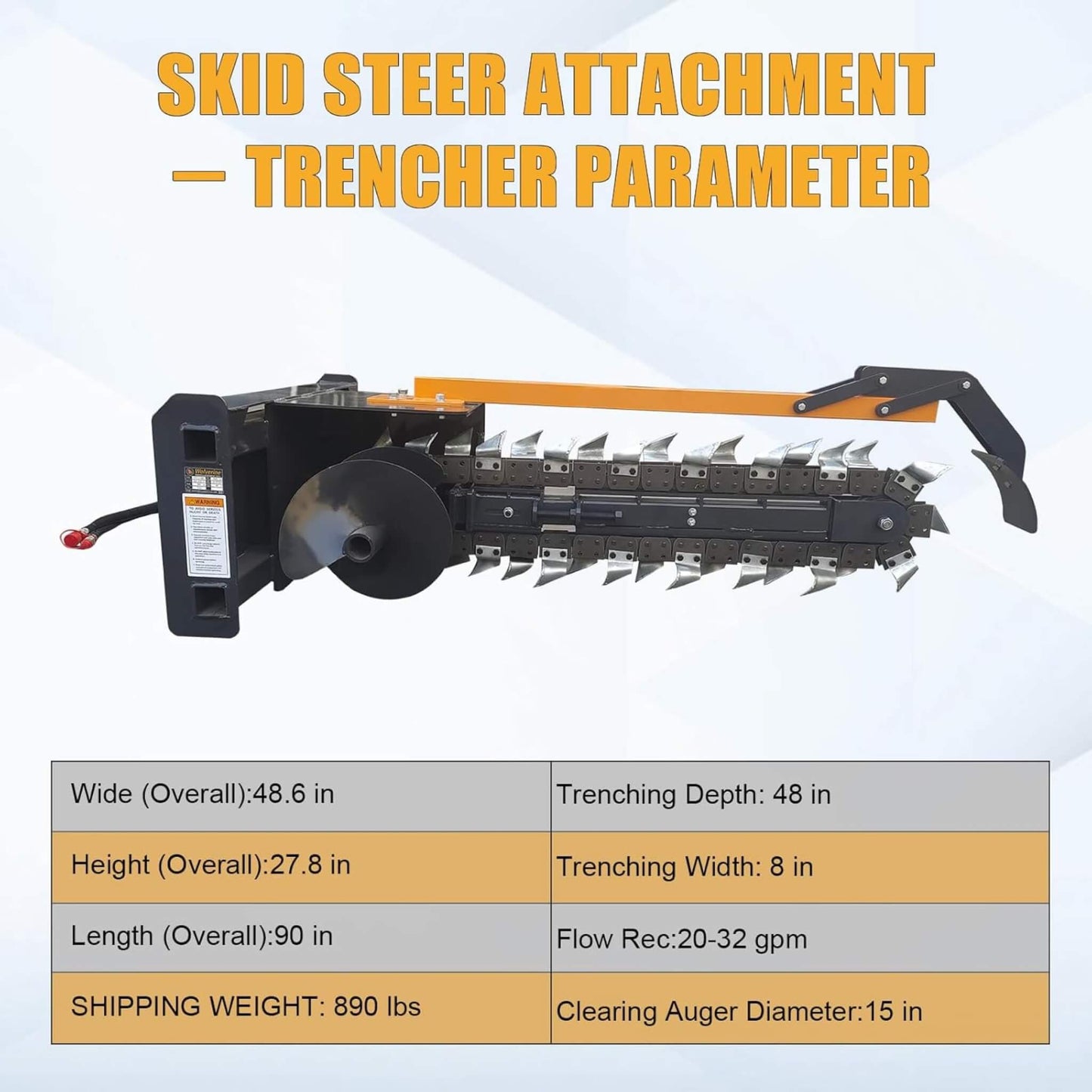 Heavy-Duty 48-Inch Skid Steer Attachment Trencher With Auger (SAK16842)