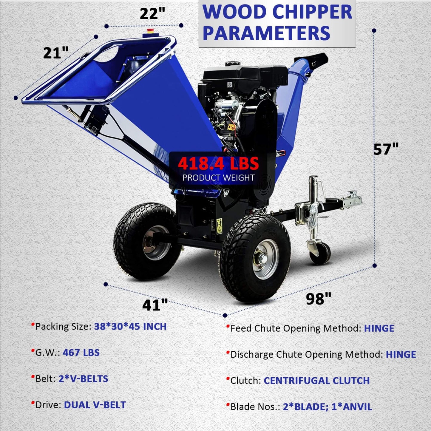 Heavy-Duty 6-Inch 15HP 420CC Towable Gas Drum Wood Chipper Shredder With Electric Start (SAK50896)