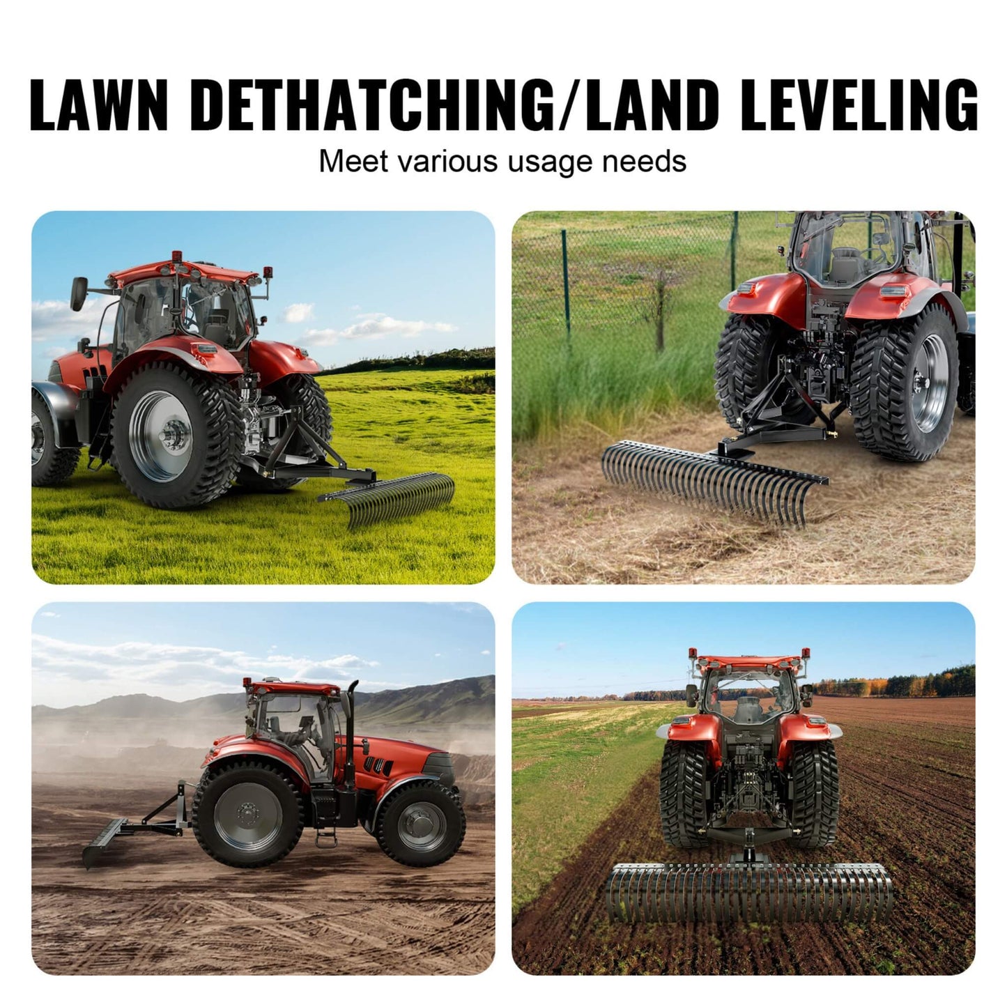 Heavy-Duty 72-Inch 3-Point Tow Behind Tractor Dethatcher Attachment With Steel Tines (SAK79426)