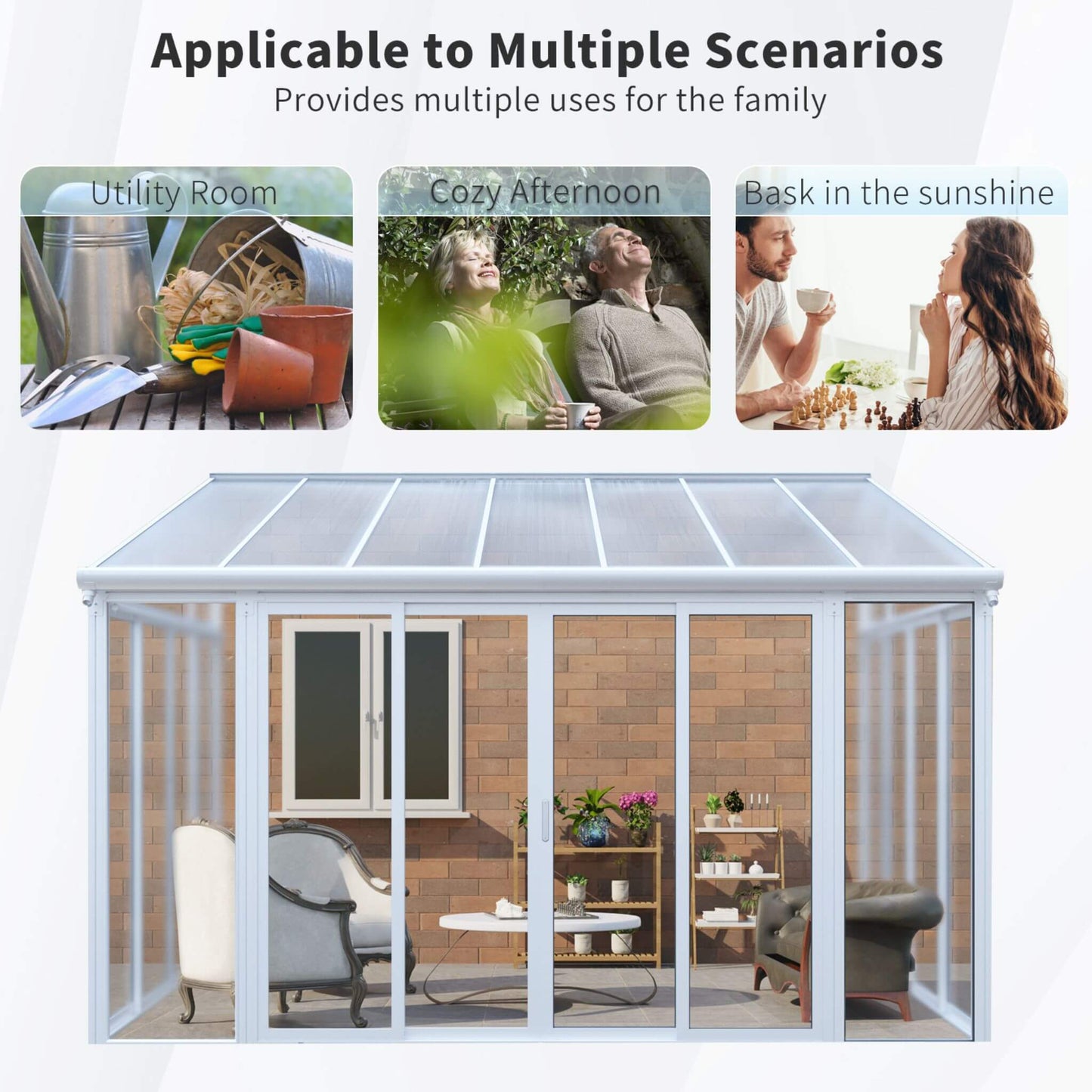 [10X14FT] Alora Lumina Heavy-Duty All-Season Aluminum Alloy Patio Sunroom With 3 Lockable Sliding Doors (SAK62713)