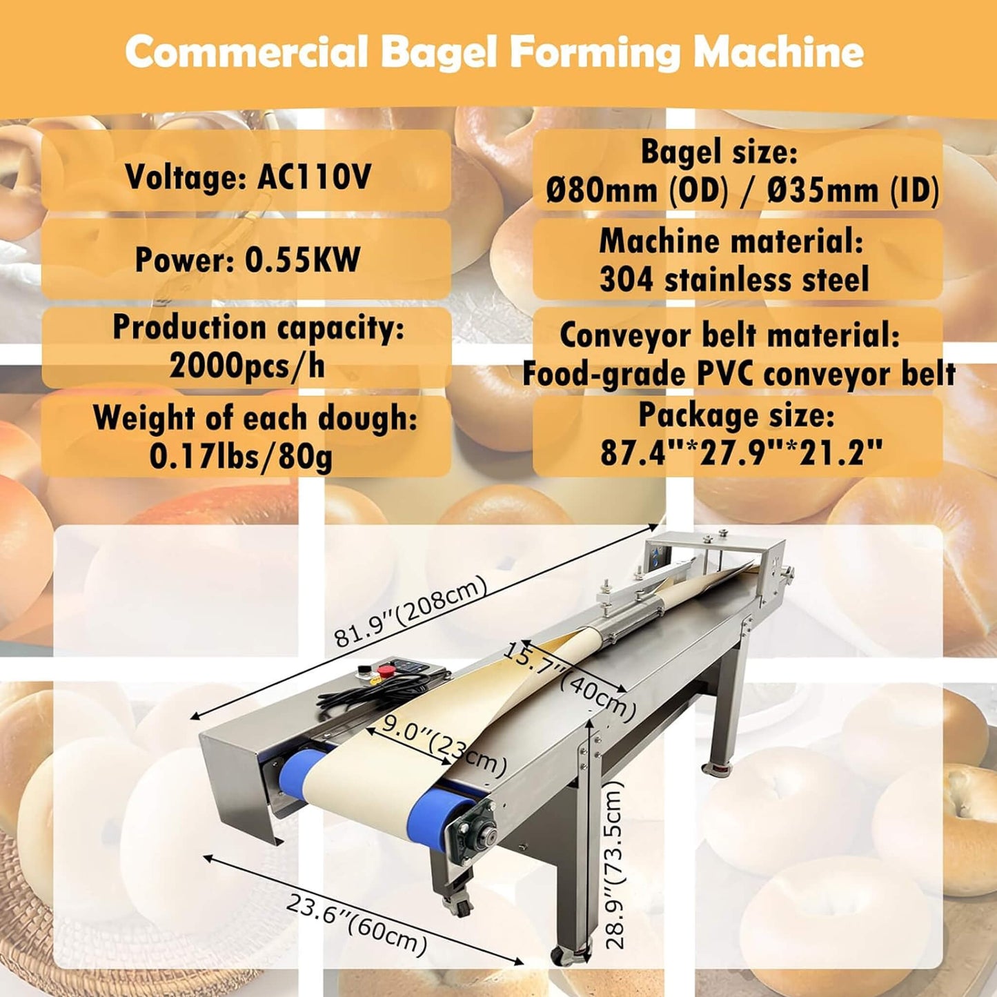 Heavy-Duty 110V Automatic Commercial Stainless Steel Bagel Machine (SAK54086)