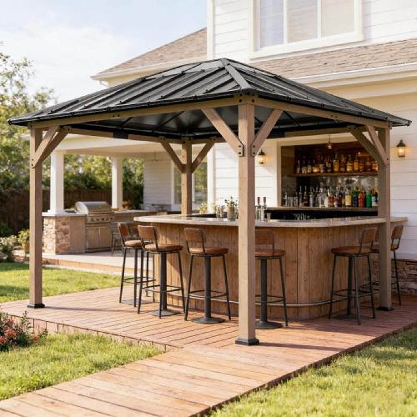 [08X10] Alora Heavy-Duty Fir Wood Hardtop Gazebo With Galvanized Steel Roof And Ceiling Hooks (SAK29467)