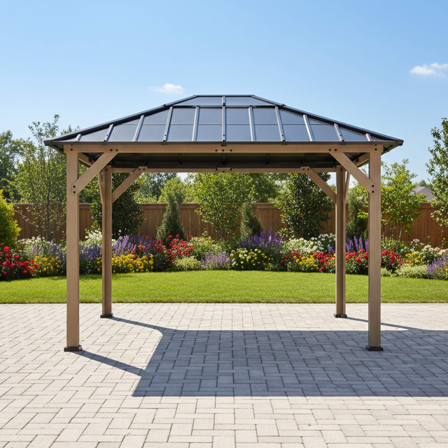 [08X10] Alora Heavy-Duty Fir Wood Hardtop Gazebo With Galvanized Steel Roof And Ceiling Hooks (SAK29467)
