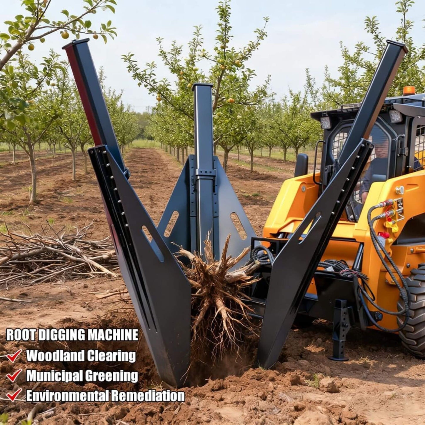 Heavy-Duty Industrial 3-Blade Tree Spade Transplanter Skid Steer Attachment (SAK50296)