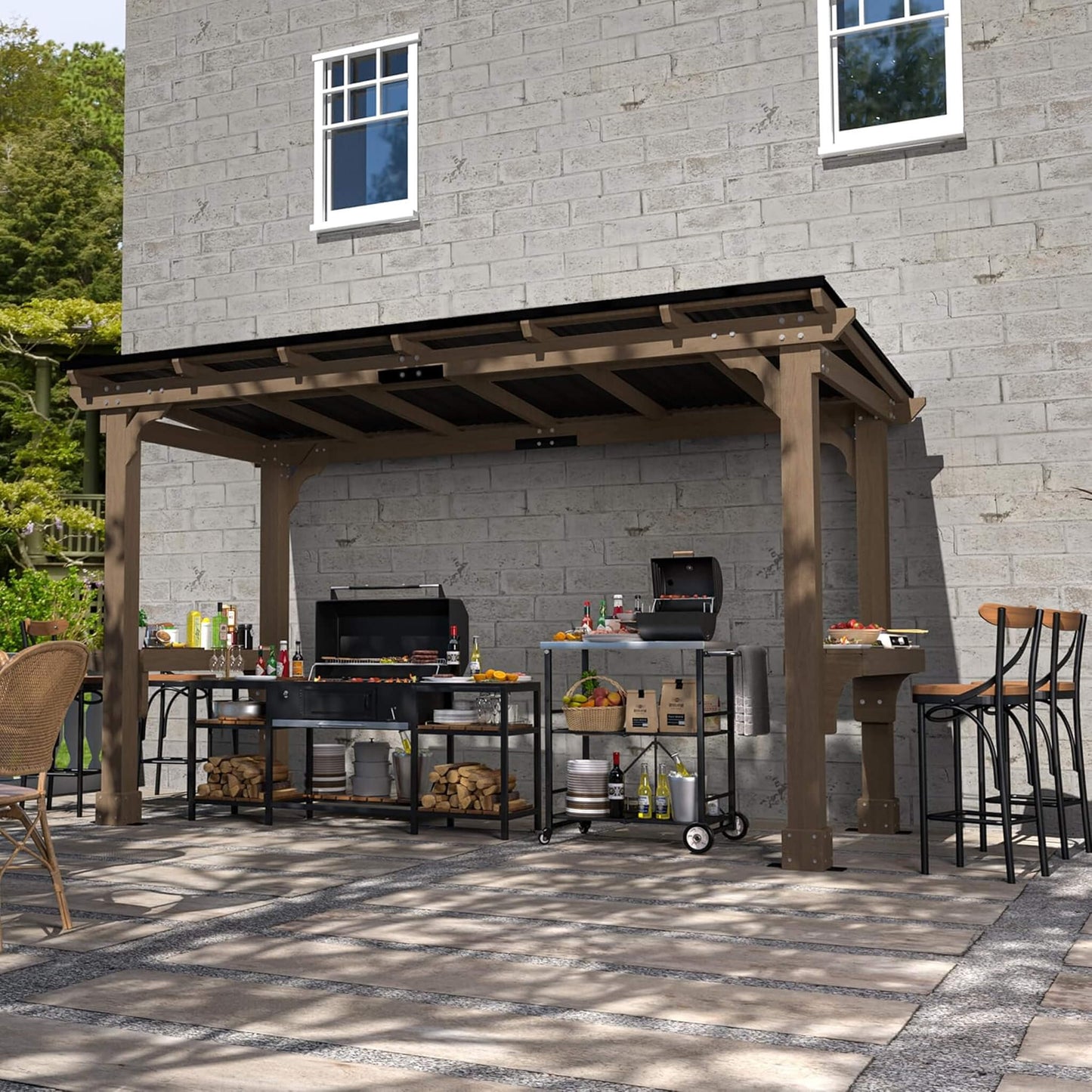 Alora Heavy-Duty Premium Wooden Grill Gazebo With Sloped Metal Roof (SAK61583)