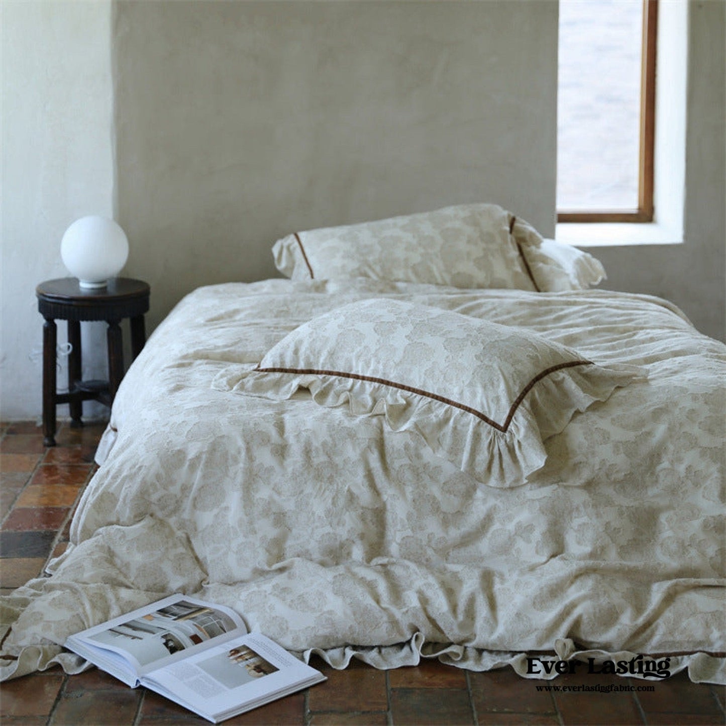 Hidden Garden Linen Cotton Floral Ruffle Bedding Set