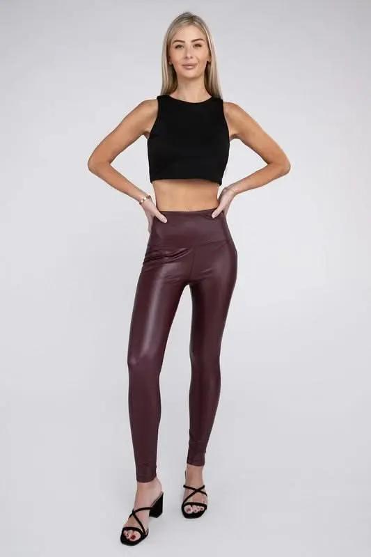 ZENANA High Rise Faux Leather Leggings for Women