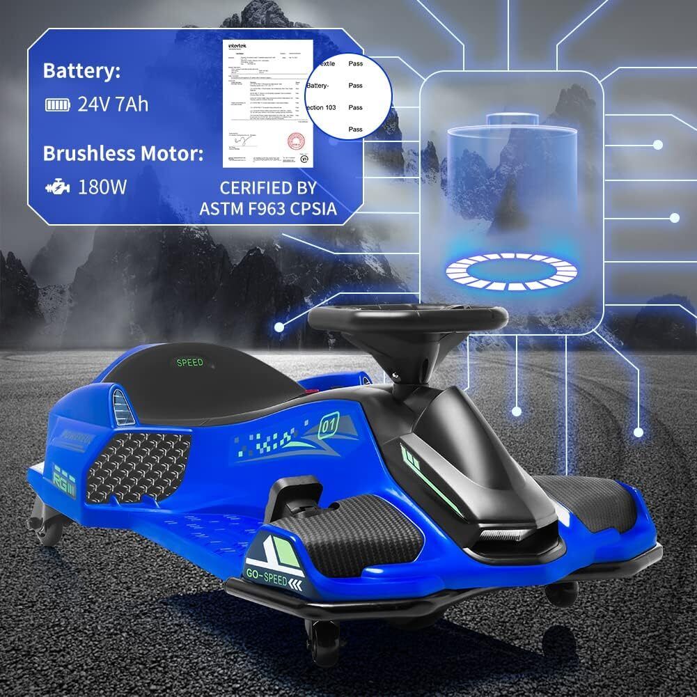 High-Speed Drift Ride-On Car for Kids with Music and LED Lights - 24V