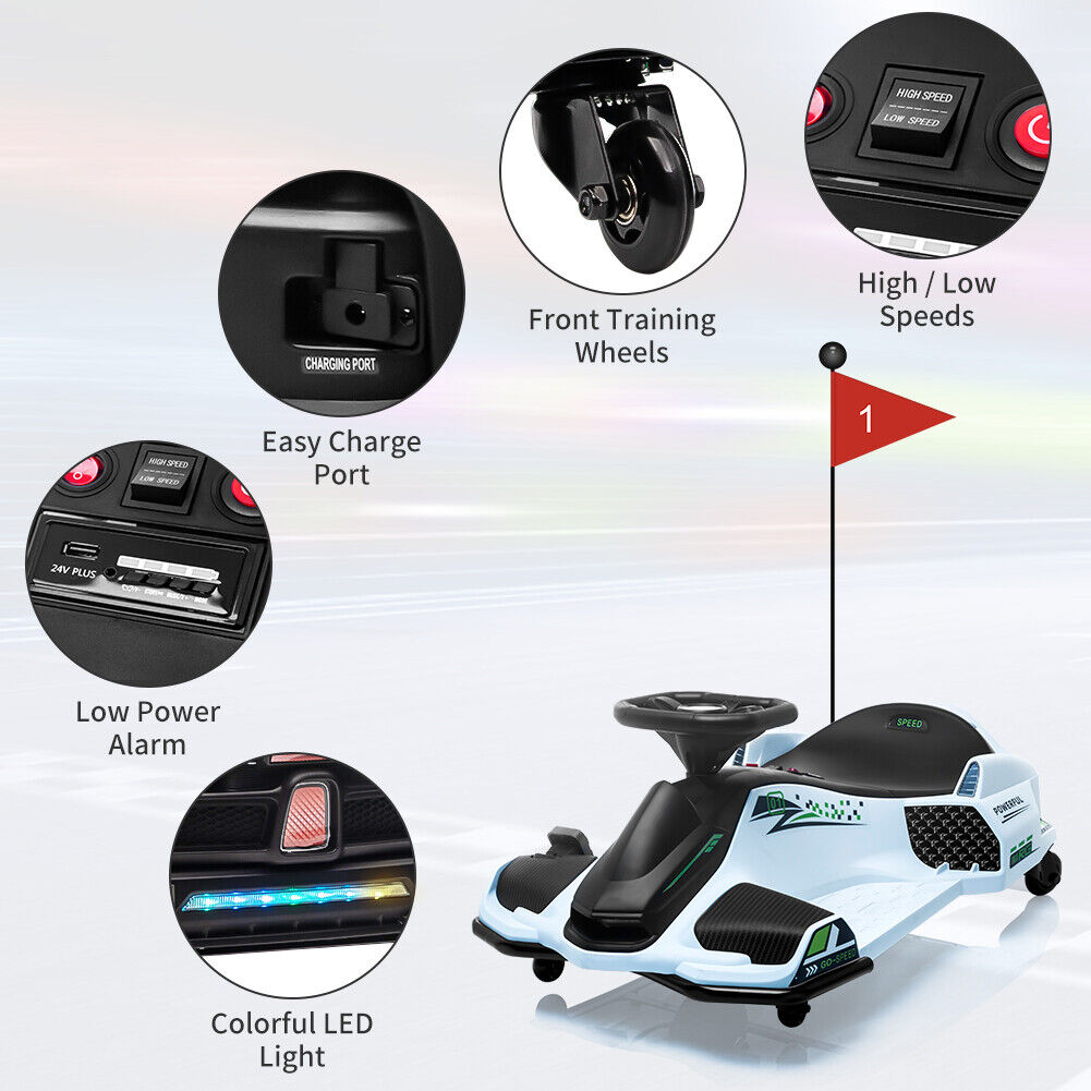 High-Speed Drift Ride-On Car for Kids with Music and LED Lights - 24V