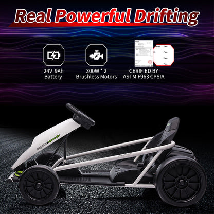 High Speed Drifting Go Kart for Kids with Slow Start Function - 8MPH, 300WX2