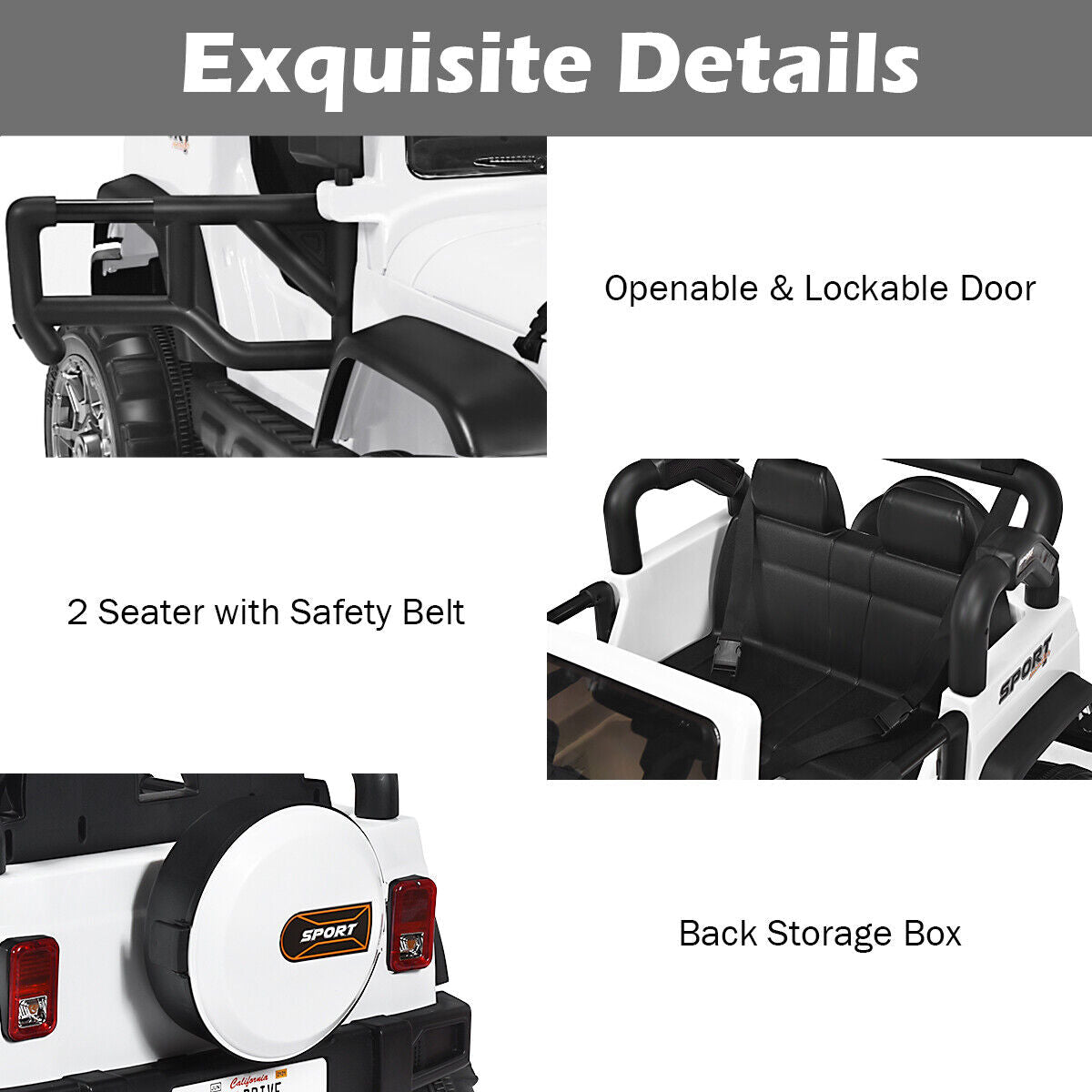 HoneyJoy 12V 2-Seater RC Electric Truck for Kids with Storage - White