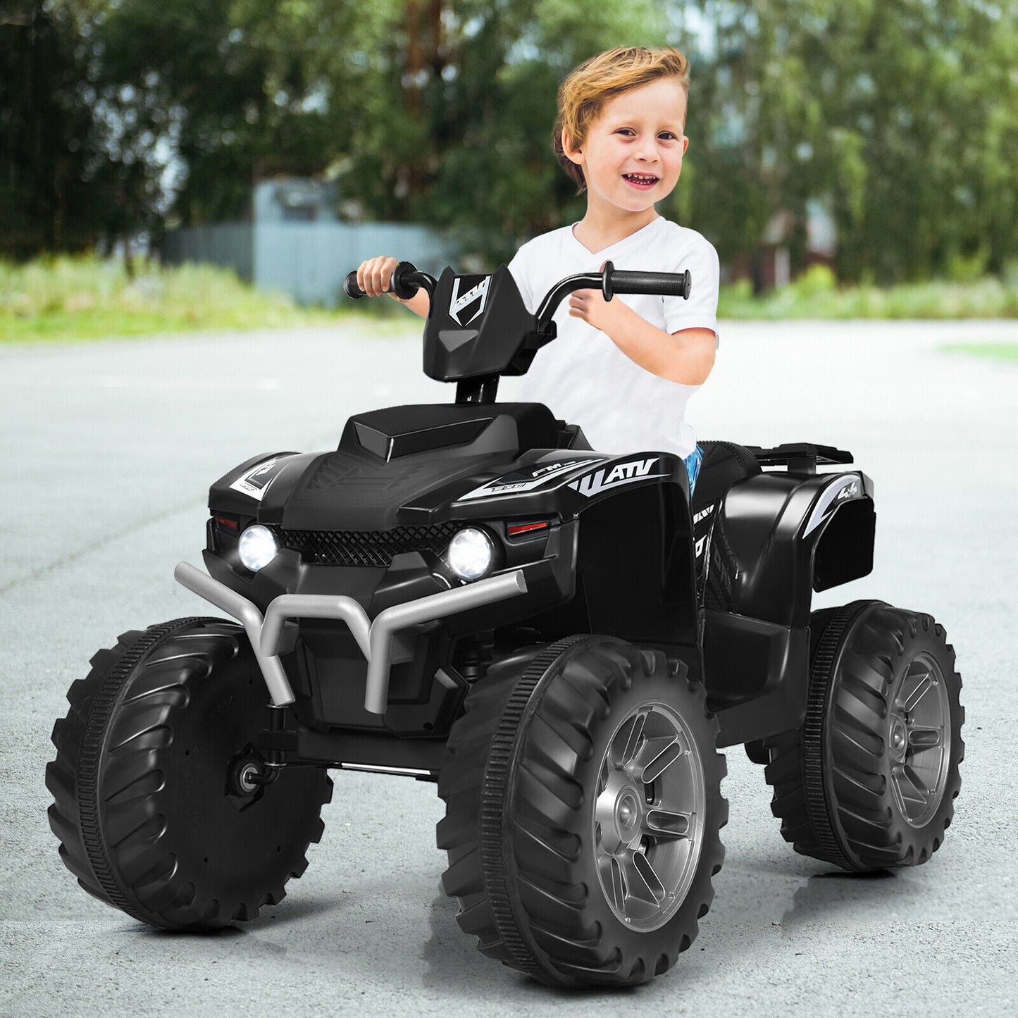 HoneyJoy 12V Kids ATV Quad Ride On Car with LED Light & Music - Black
