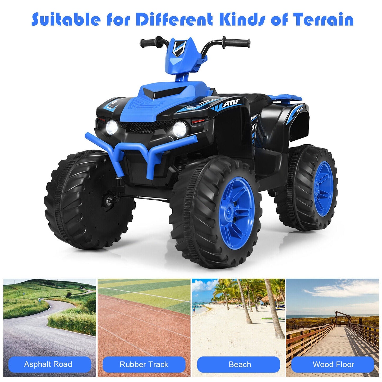 HoneyJoy 12V Kids ATV Quad Ride On Car with LED Light & Music - Navy