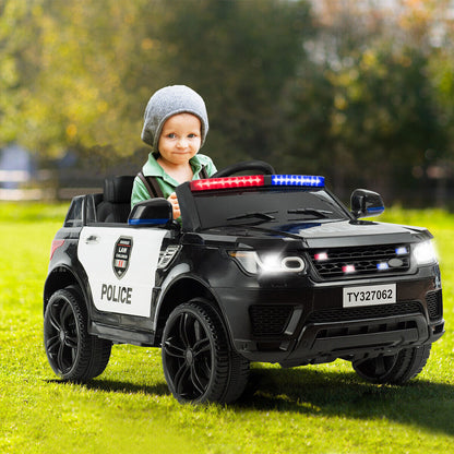 HoneyJoy 12V Kids Police Ride On Car with Remote Control, LED Lights, and Siren - Black