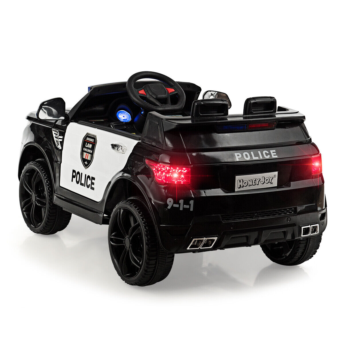 HoneyJoy 12V Kids Police Ride On Car with Remote Control, LED Lights, and Siren - Black