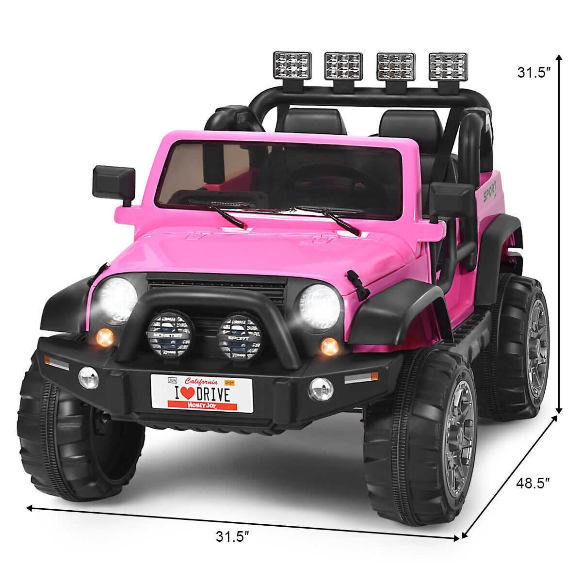 HoneyJoy 12V Kids Ride On Truck with Remote Control and Storage - Pink