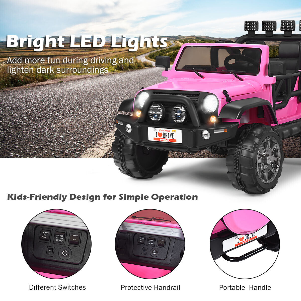 HoneyJoy 12V Kids Ride On Truck with Remote Control and Storage - Pink