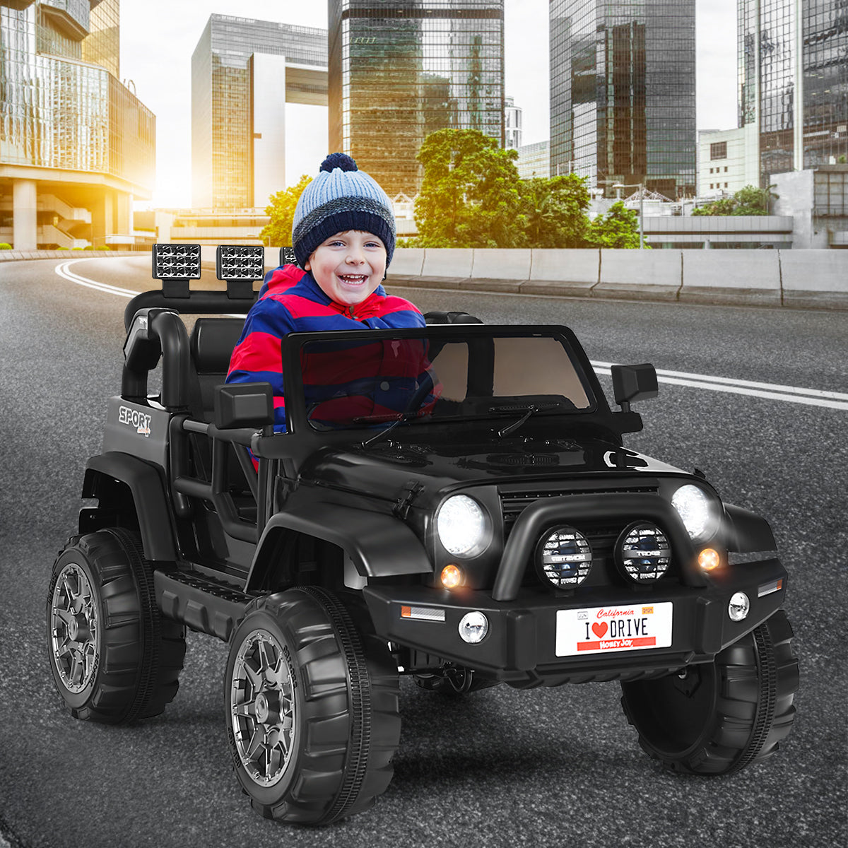 HoneyJoy 2 Seater Ride On Truck for Kids - 12V RC Electric Vehicle with Storage