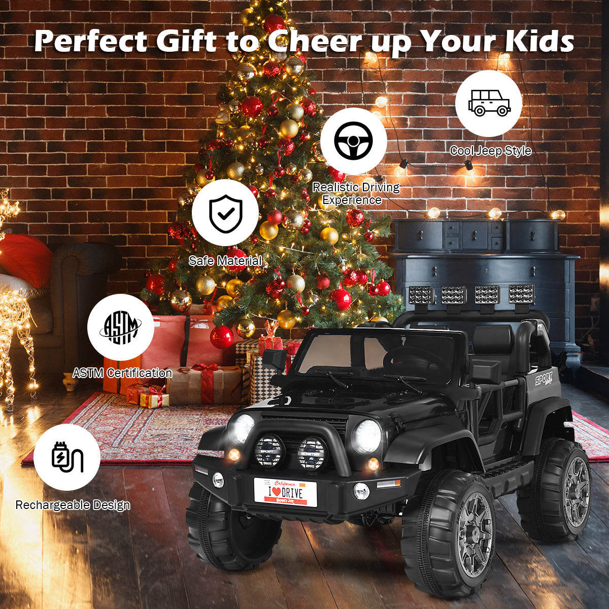 HoneyJoy 2 Seater Ride On Truck for Kids - 12V RC Electric Vehicle with Storage