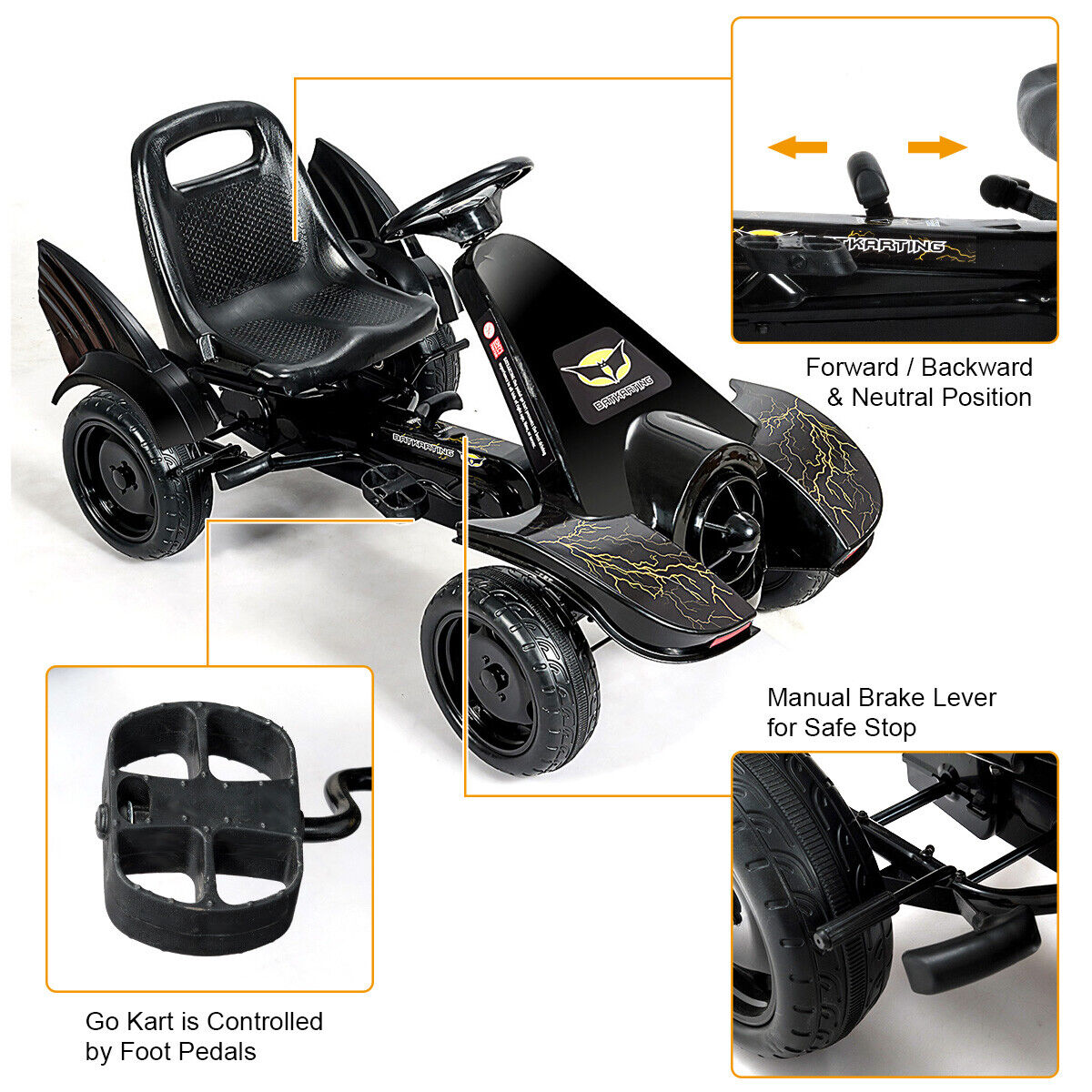 HoneyJoy 4 Wheel Racer Toy Pedal Car for Kids with Clutch and Hand Brake - Perfect for Christmas!