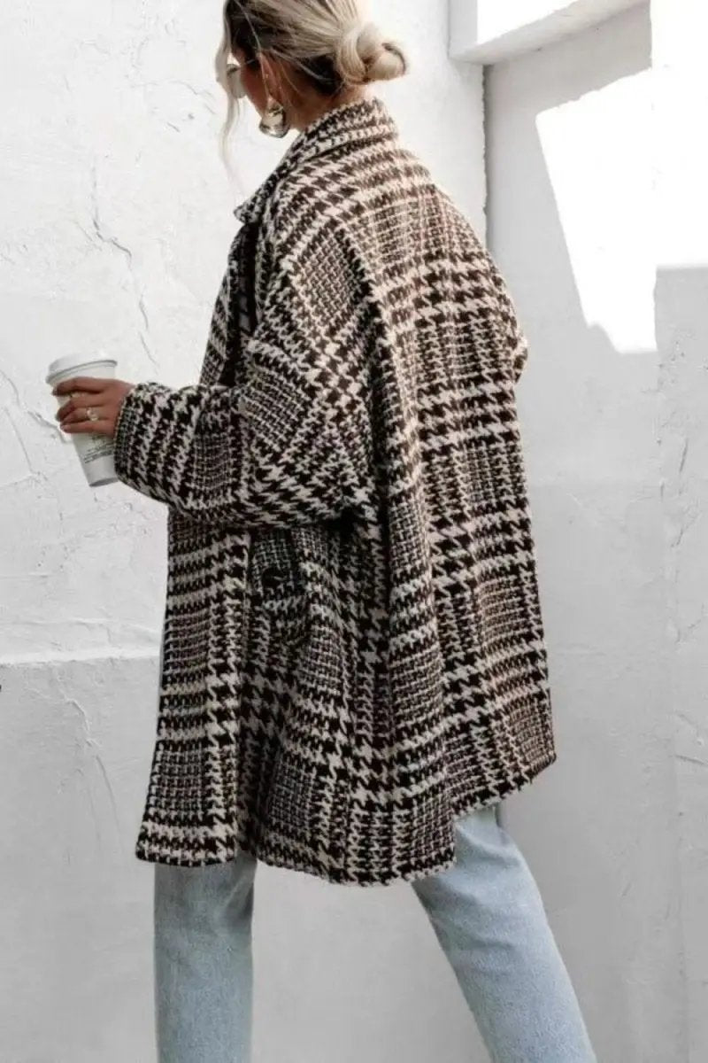 Trendsi Houndstooth Coat Women's Pocketed Jacket