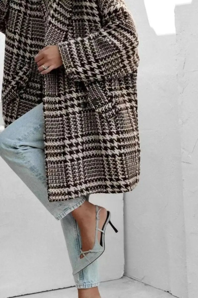Trendsi Houndstooth Coat Women's Pocketed Jacket