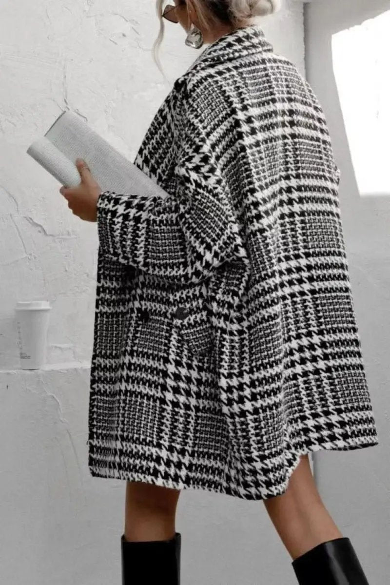 Trendsi Houndstooth Coat Women's Pocketed Jacket