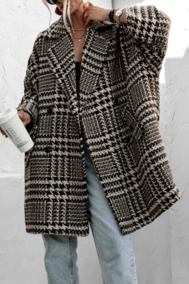 Trendsi Houndstooth Coat Women's Pocketed Jacket