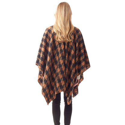 Houndstooth Printed Ruana Poncho Houndstooth Open Poncho