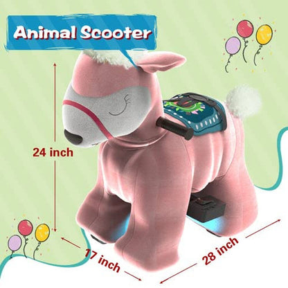 HOVER HEART Electric Alpaca Ride-On Toy, 6V Powered Animal Ride with Wheels