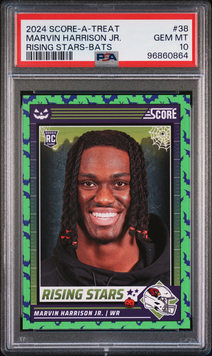 Graded 2024 Panini Score-A-Treat Marvin Harrison Jr #38 Rising Star Bats Rookie RC Football Card PSA 10 Gem Mint