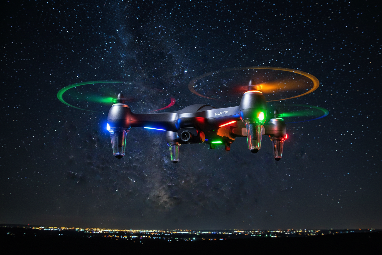 iCAT2 GPS Brushless Drone | 1080P HD Camera Quadcopter with GPS Positioning, 2.4G Remote Control & Carrying Backpack – Grey