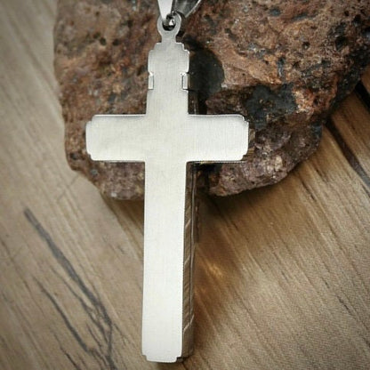 Large Gothic Crucifix Cross Necklace for Men All Silver Heavy Stainless Steel Waterproof Thick Curb Chain Jewelry Jewellery INRI Jesus