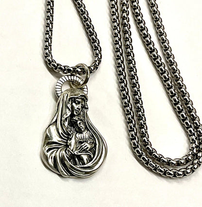 Sterling Silver Virgin Mary Ave Maria Necklace
