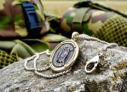 Saint Michael Necklace, Defend Me, Gold Frame