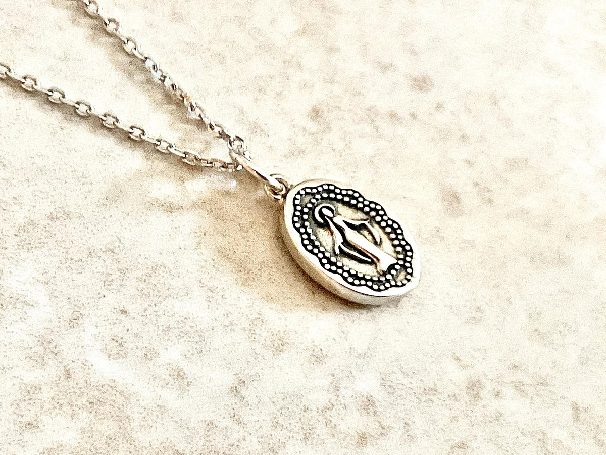 Oval Sterling Silver Reversible Cross & Virgin Mary Necklace