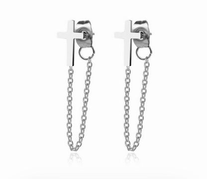 Cross Tassel Chain Back Earrings, Waterproof Jesus Jewelry