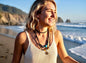 Brass Cross Leather Necklace, Boho Turquoise Crucifix Choker