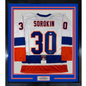 Framed Autographed/Signed Ilya Sorokin 35x39 New York White Hockey Jersey JSA COA