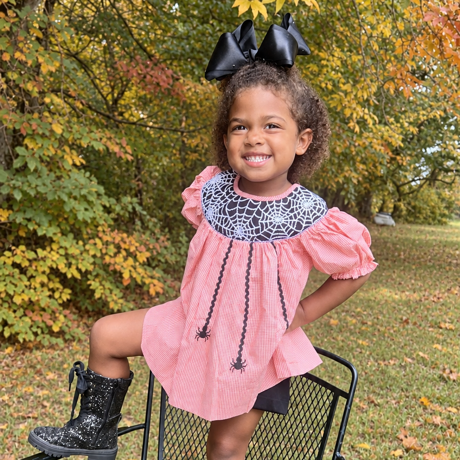 Halloween Cobweb Hand Smocked Shorts Set