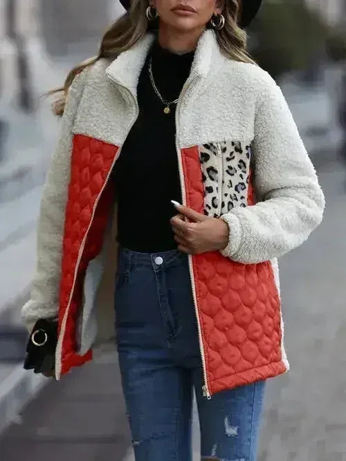 Leopard Pocket Plush Quilted Jacket