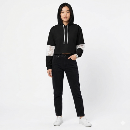 Loki & Ivy Women’s Cropped Lace-Panel Hoodie