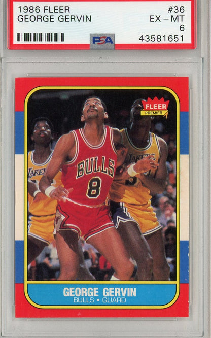 Graded 1986 Fleer George Gervin #36 Basketball Card PSA 6 EX-MT